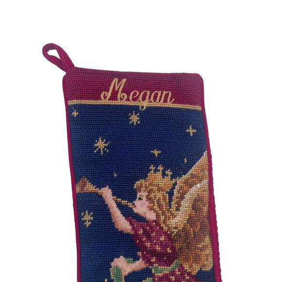 Needlepoint Stocking Christmas Angel Horn Gold Blue Red Imperial Elegance MEGAN - Picture 4 of 10